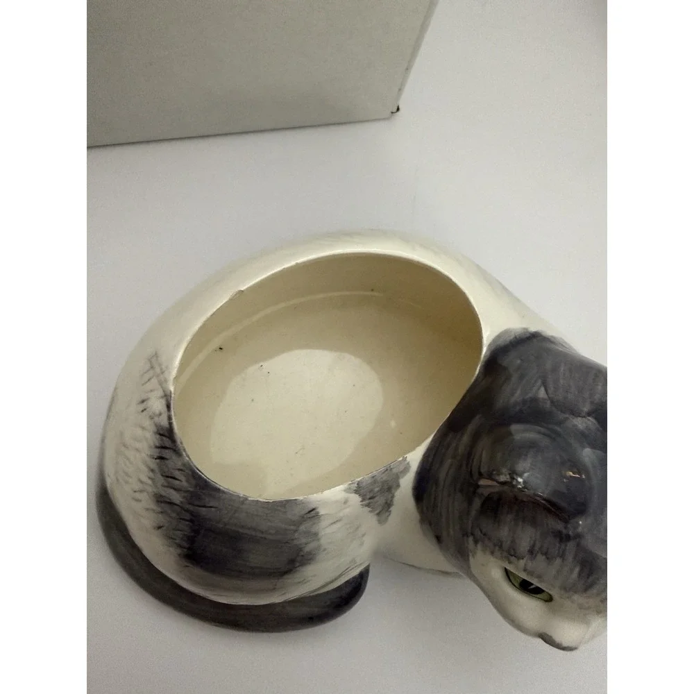 Ceramic Gray & White‎ Cat Planter | Figural Cat Lover Decor | 7